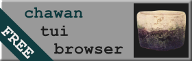 Banner with text "chawan TUI browser" and chawan.net's icon (a chawan).