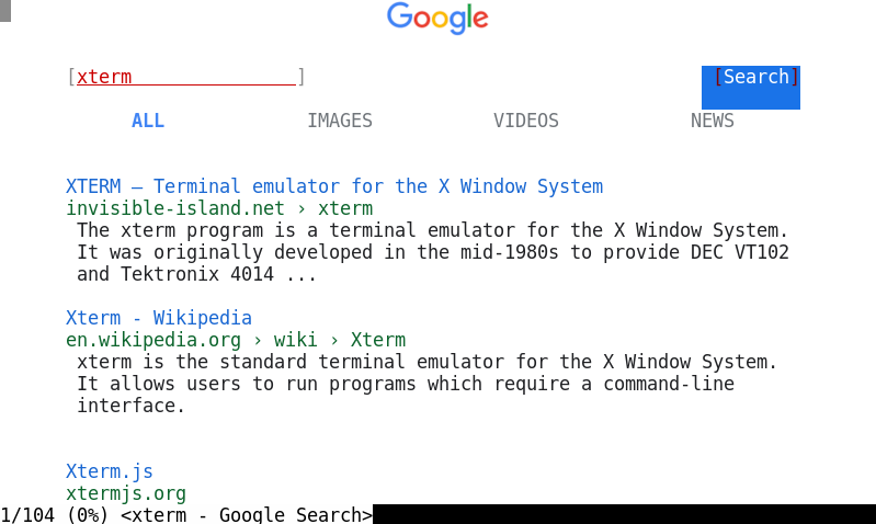 Google search results for keyword xterm