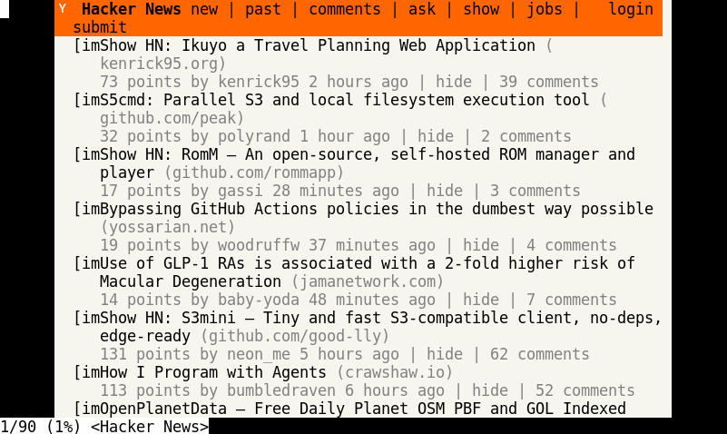 Hacker News front page.